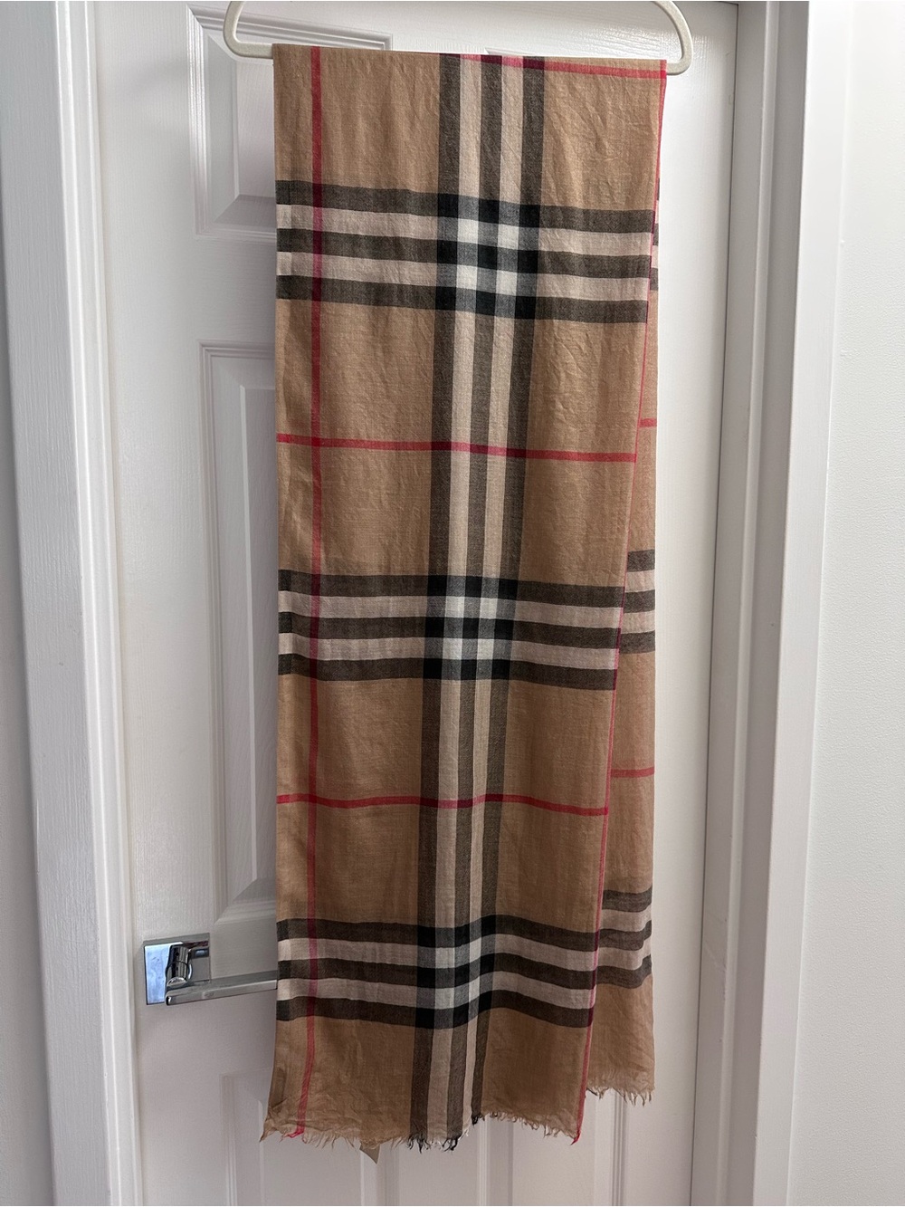 Burberry Beige Scarf with Red & Black Stripe